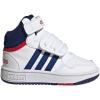 imageadidas UnisexChild Hoops Mid Basketball ShoeWhiteVictory BlueBetter Scarlet