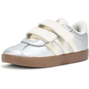 imageAdidas BabyBoys Vl Court 30 Hook ampamp Loop SneakerSilver MetallicOff WhiteBlack