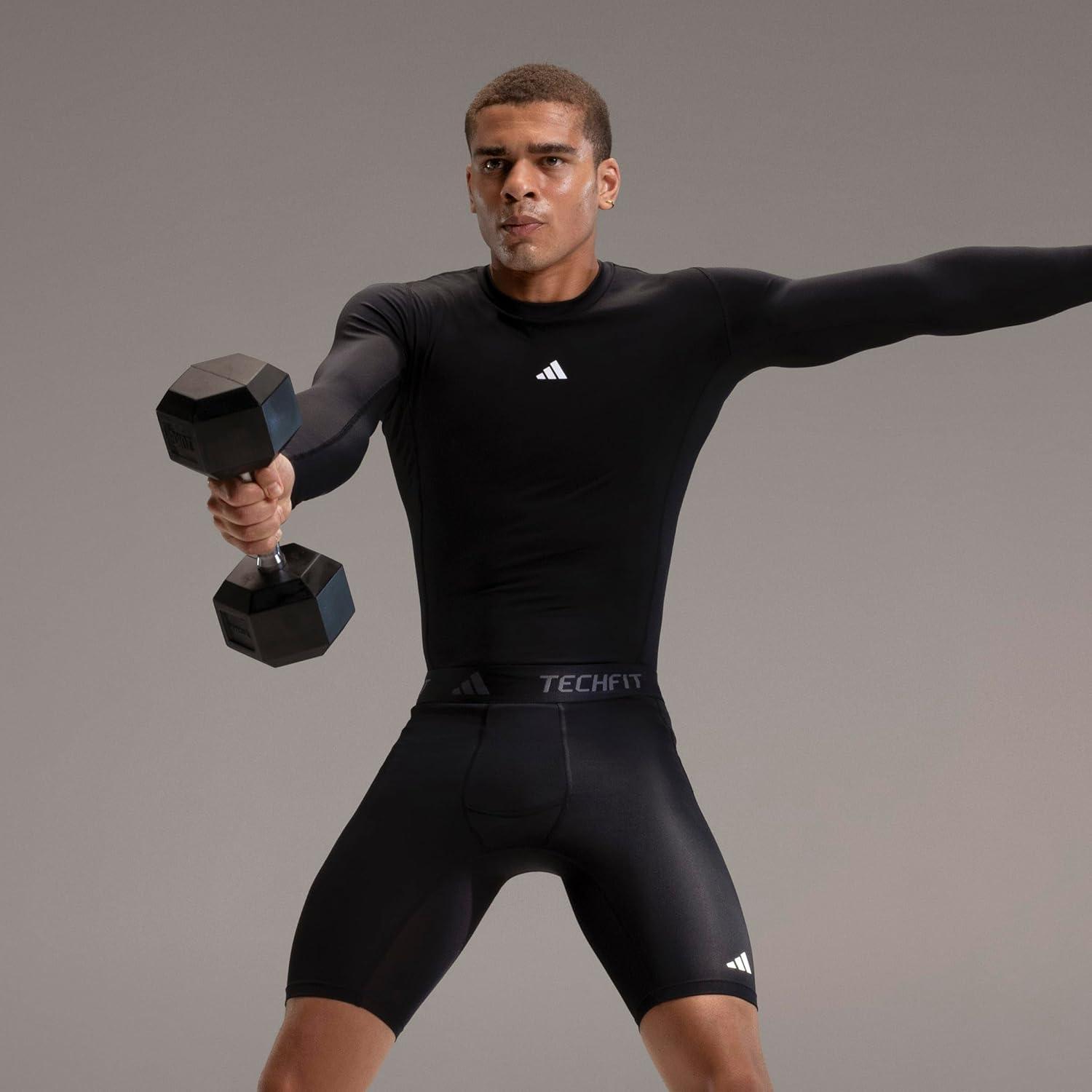 imageadidas Mens Techfit Compression Long Sleeve Training TShirtBlack