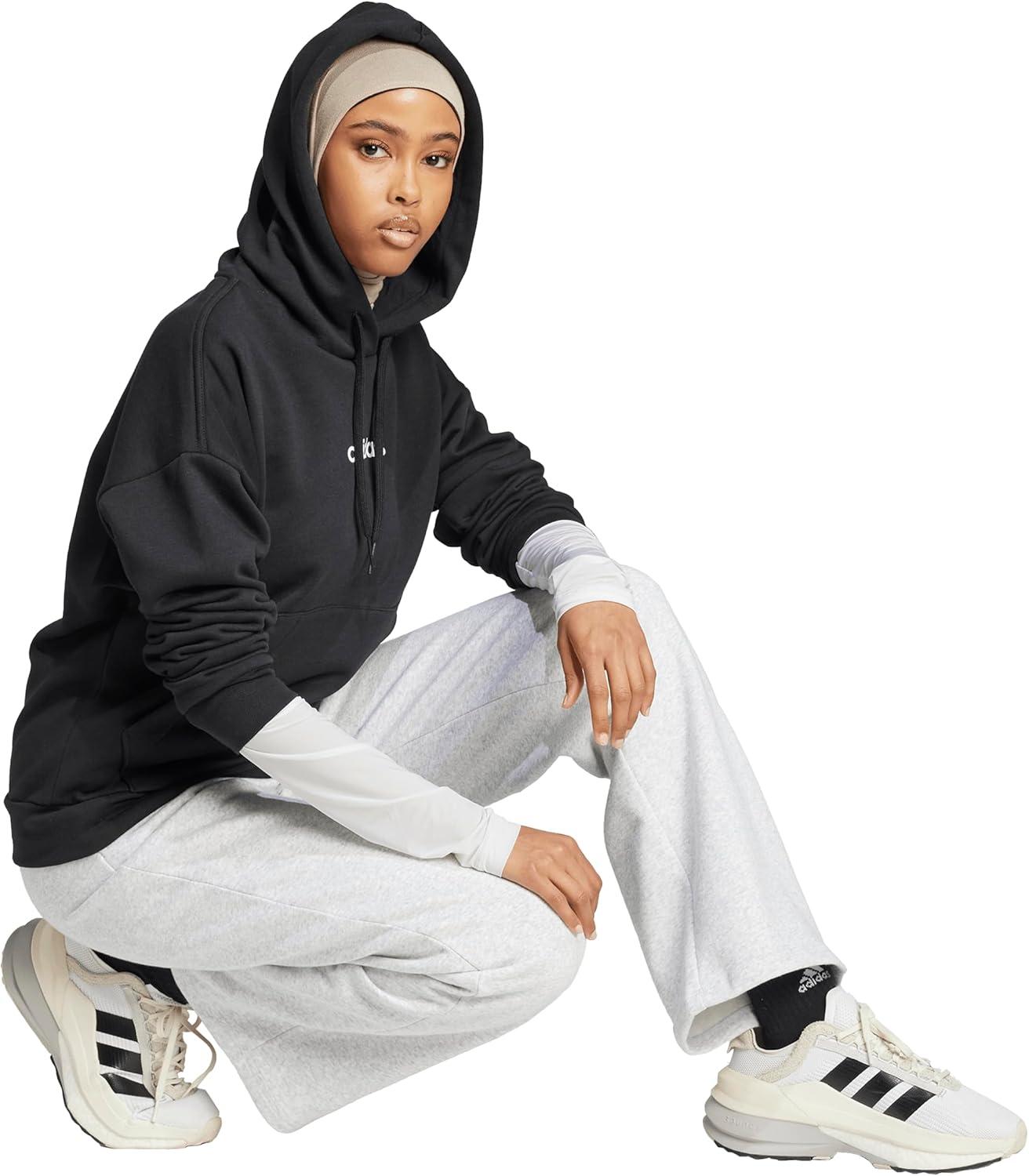 imageadidas Womens Essentials Linear Fleece HoodieBlackWhite