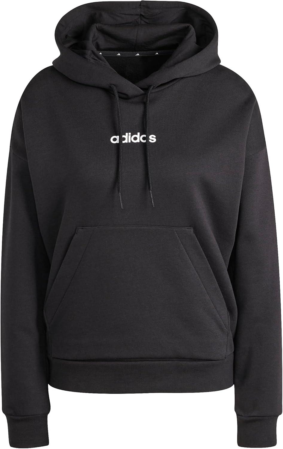imageadidas Womens Essentials Linear Fleece HoodieBlackWhite