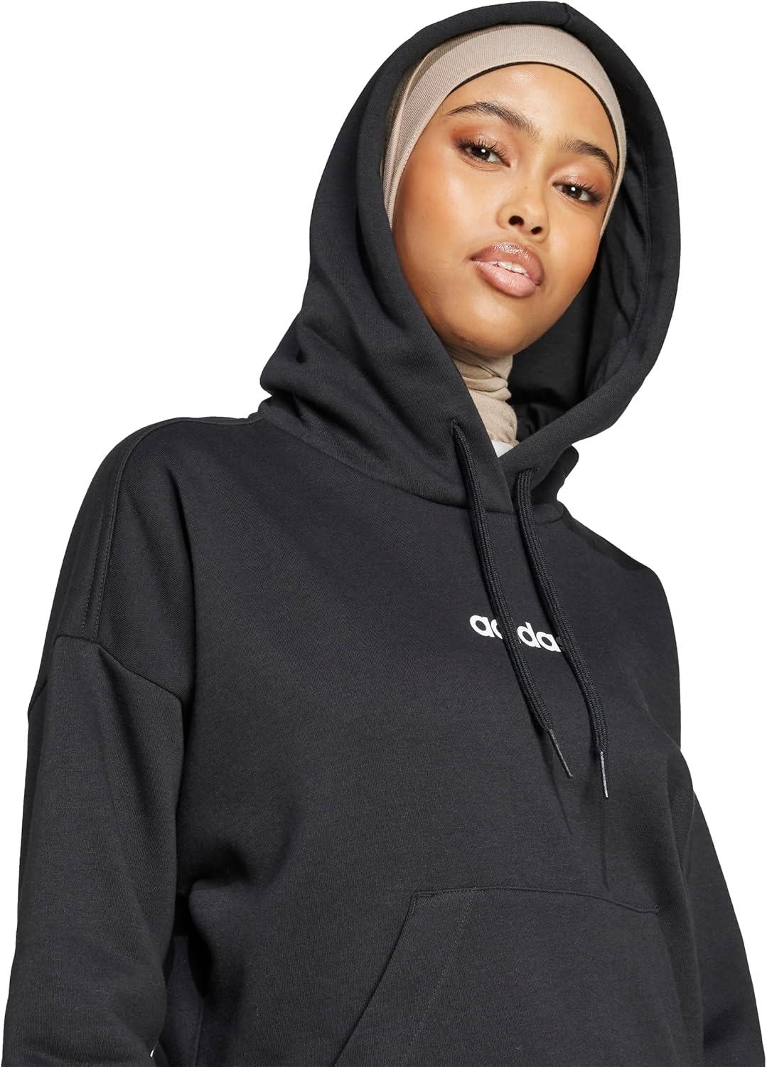 imageadidas Womens Essentials Linear Fleece HoodieBlackWhite