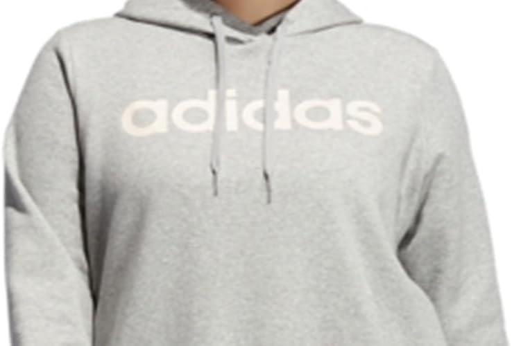 imageadidas Womens Essentials Linear Fleece HoodieMedium Grey HeatherPink Tint