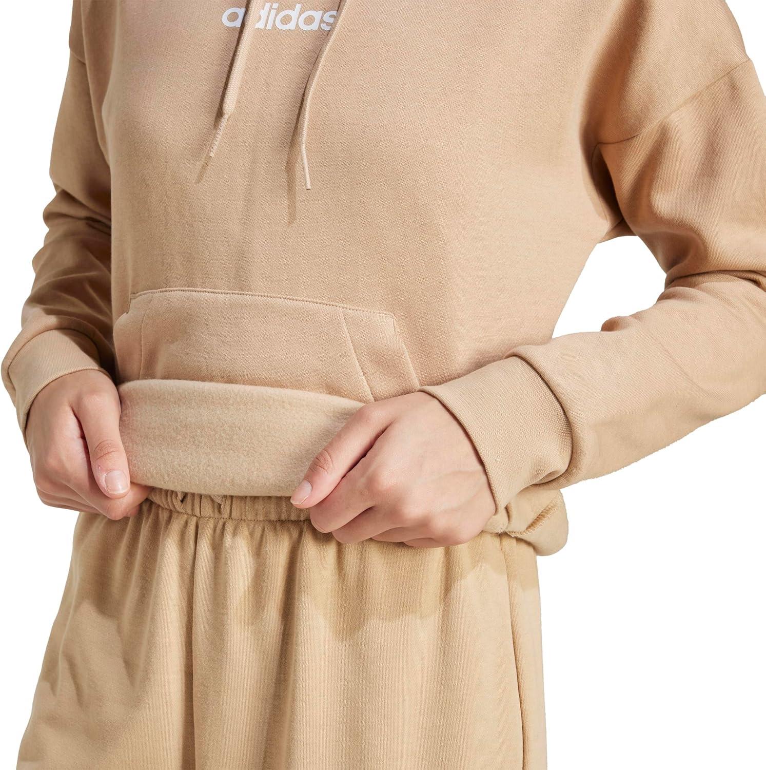 imageadidas Womens Essentials Linear Fleece HoodieWarm SandstoneWhite