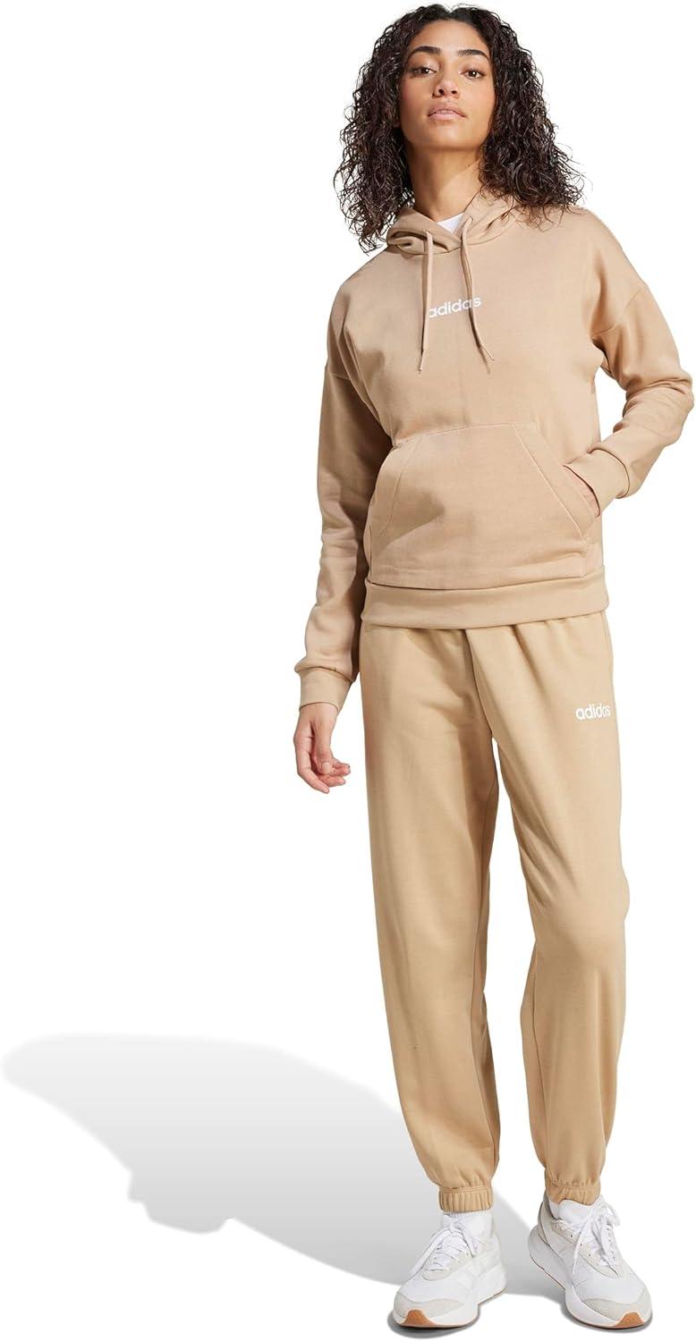 imageadidas Womens Essentials Linear Fleece HoodieWarm SandstoneWhite