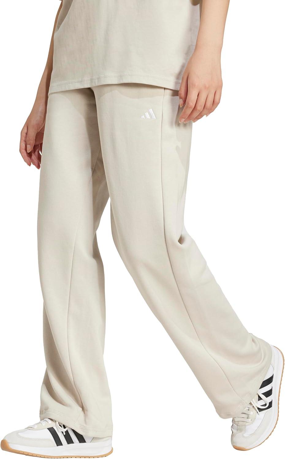 imageadidas Womens Essentials Small Logo Feelcozy Open Hem PantsWonder AluminaWhite
