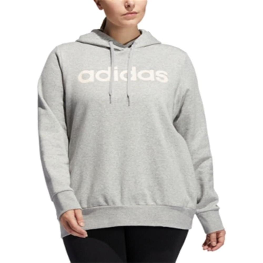 imageadidas Womens Essentials Linear Fleece HoodieMedium Grey HeatherPink Tint