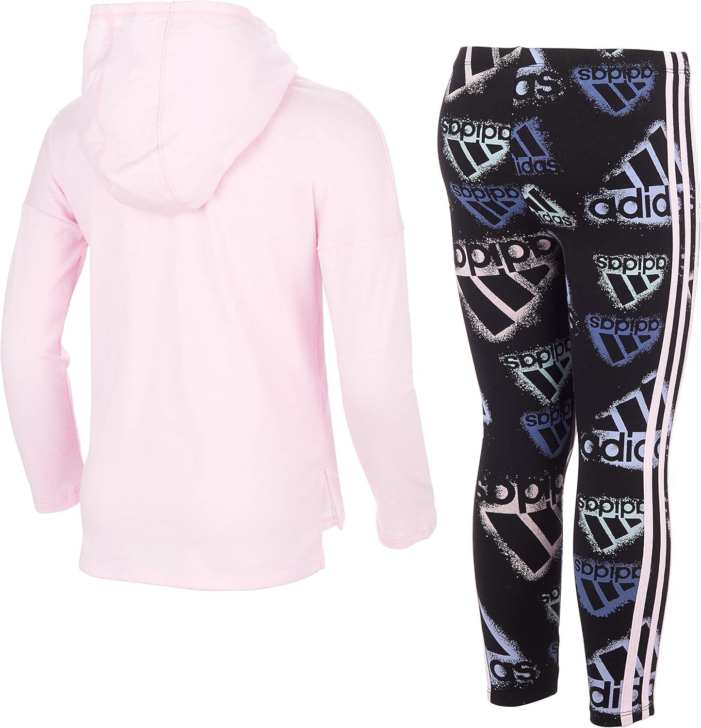 imageadidas Girls Long Sleeve Graphic Hooded Tee and Printed Tights Set