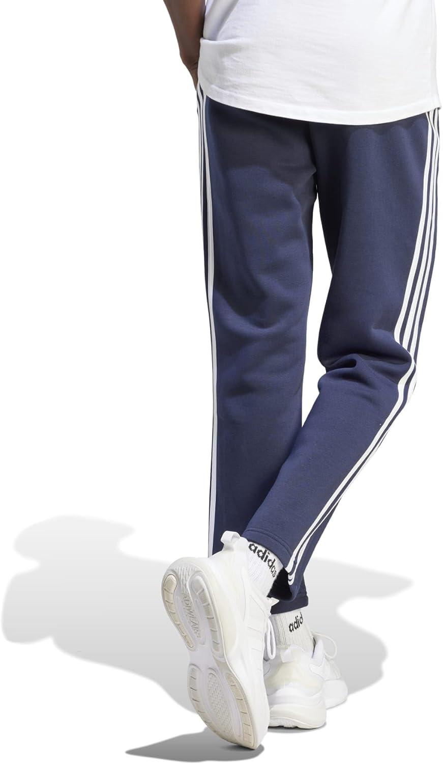 imageadidas Mens Essentials 3Stripes Fleece Open Hem PantsInk