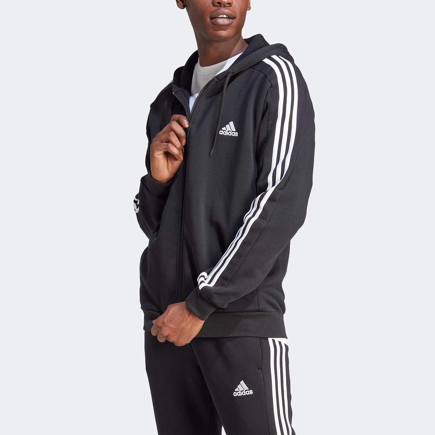 imageadidas Mens Essentials Fleece 3Stripes Hoodie Athletic Outerwear Casual  RedBlack