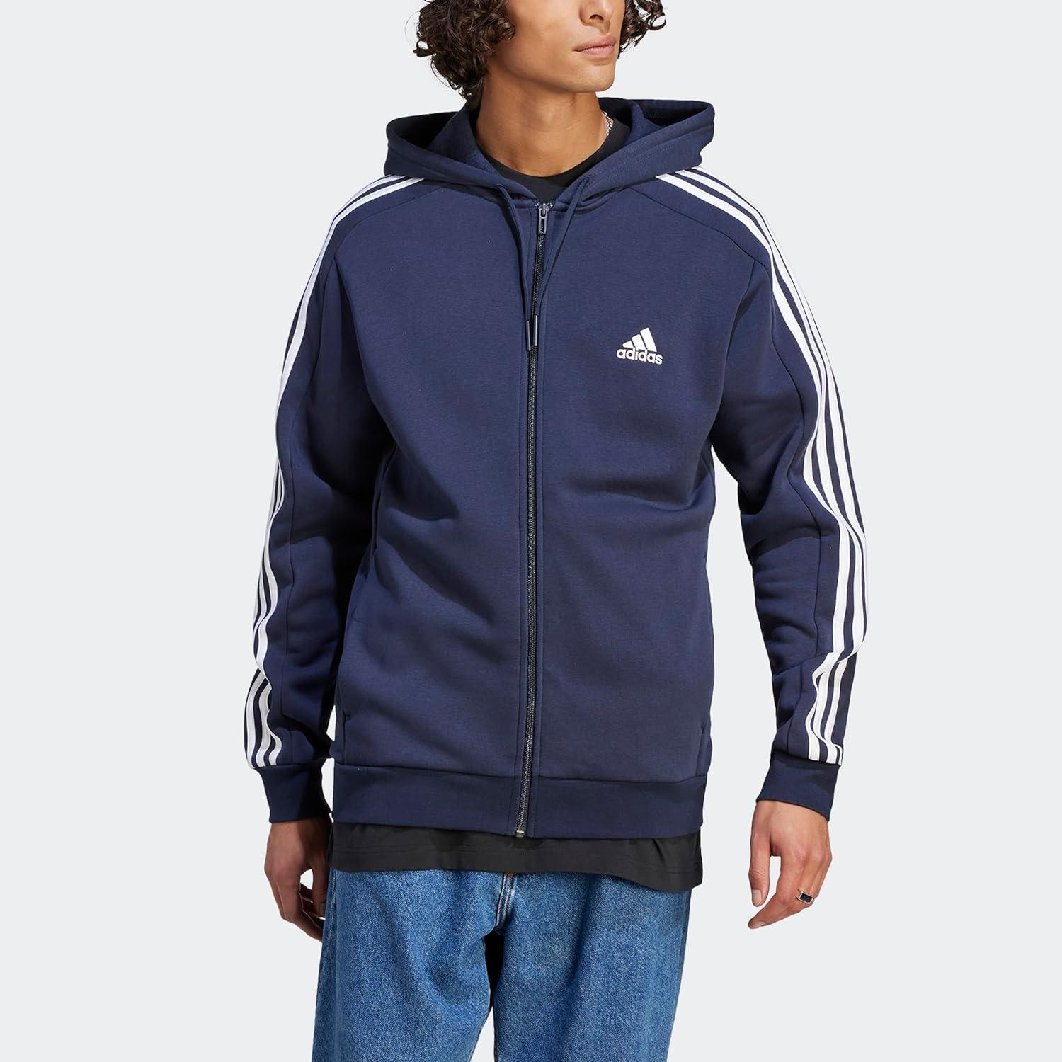 imageadidas Mens Essentials Fleece 3Stripes Hoodie Athletic Outerwear Casual  RedInk