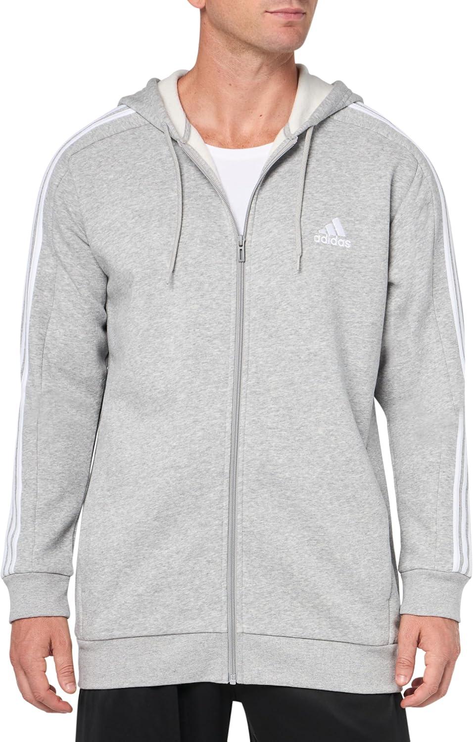 imageadidas Mens Essentials Fleece 3Stripes Hoodie Athletic Outerwear Casual  RedMedium Grey Heather