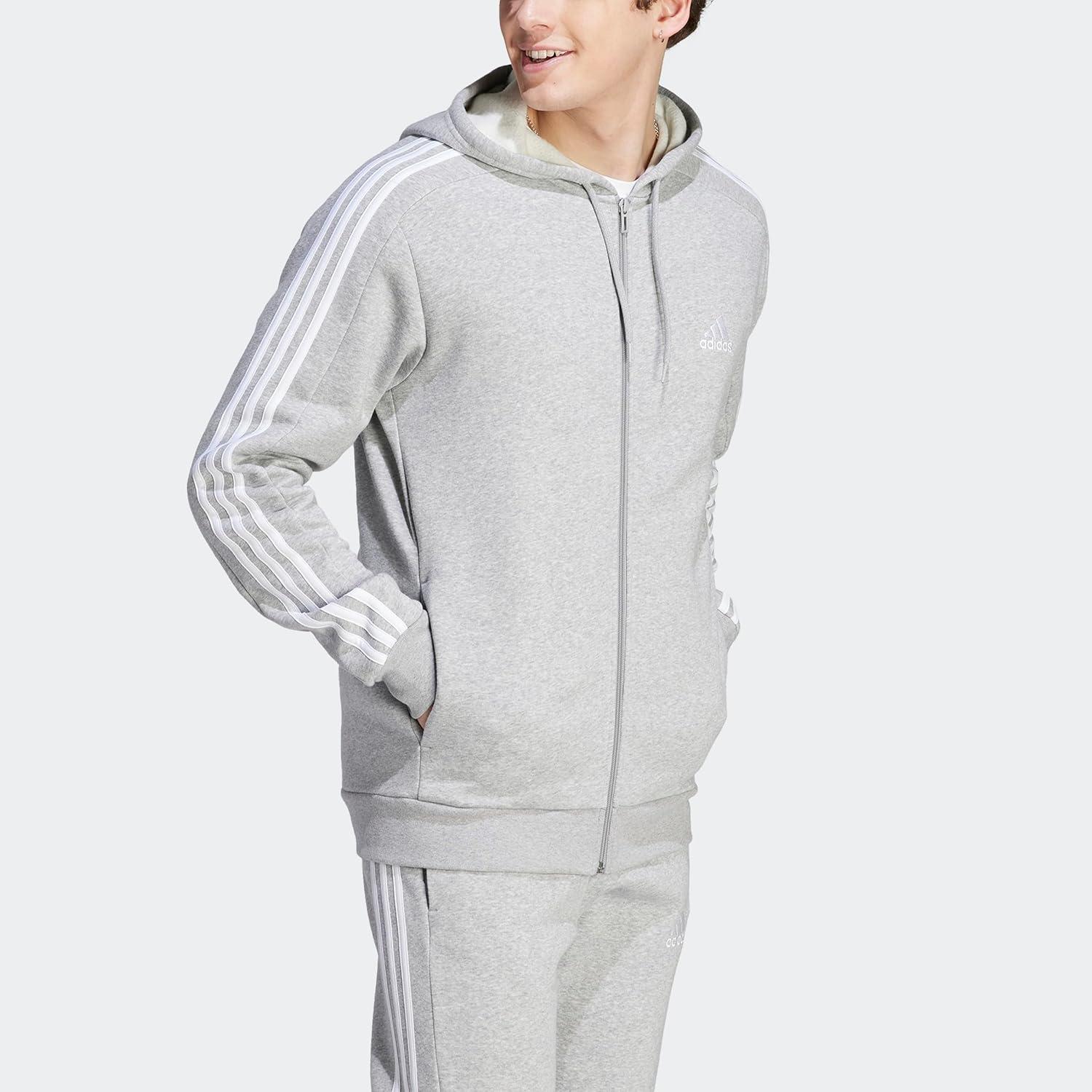 imageadidas Mens Essentials Fleece 3Stripes Hoodie Athletic Outerwear Casual  RedMedium Grey Heather