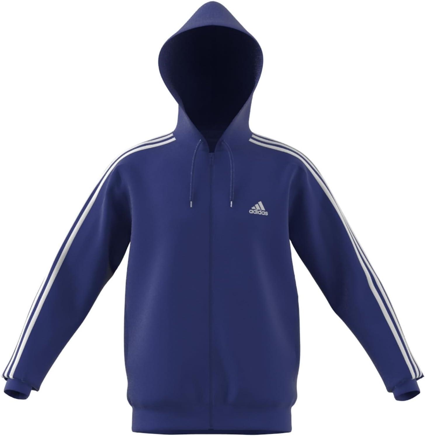 imageadidas Mens Essentials Fleece 3Stripes Hoodie Athletic Outerwear Casual  RedSemi Lucid Blue