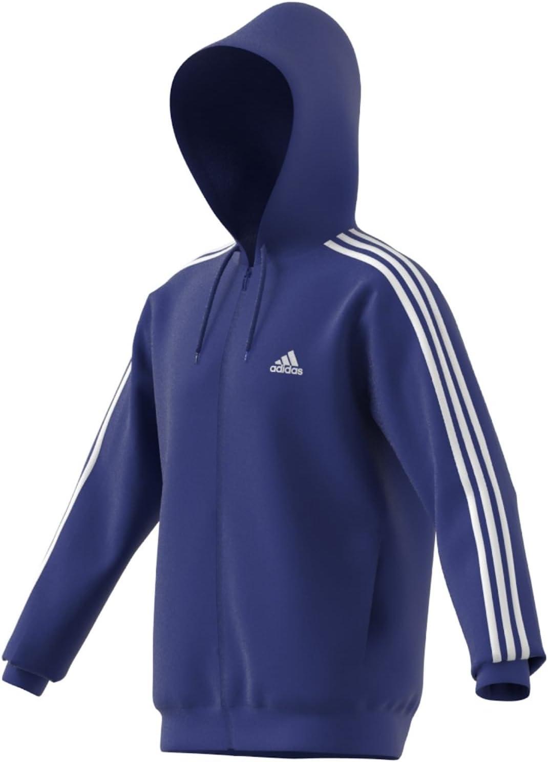 imageadidas Mens Essentials Fleece 3Stripes Hoodie Athletic Outerwear Casual  RedSemi Lucid Blue