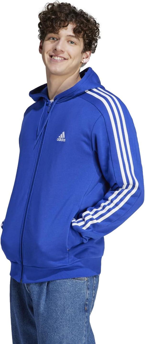 imageadidas Mens Essentials Fleece 3Stripes Hoodie Athletic Outerwear Casual  RedSemi Lucid Blue