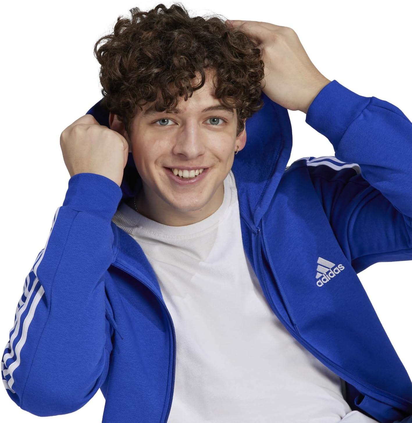 imageadidas Mens Essentials Fleece 3Stripes Hoodie Athletic Outerwear Casual  RedSemi Lucid Blue