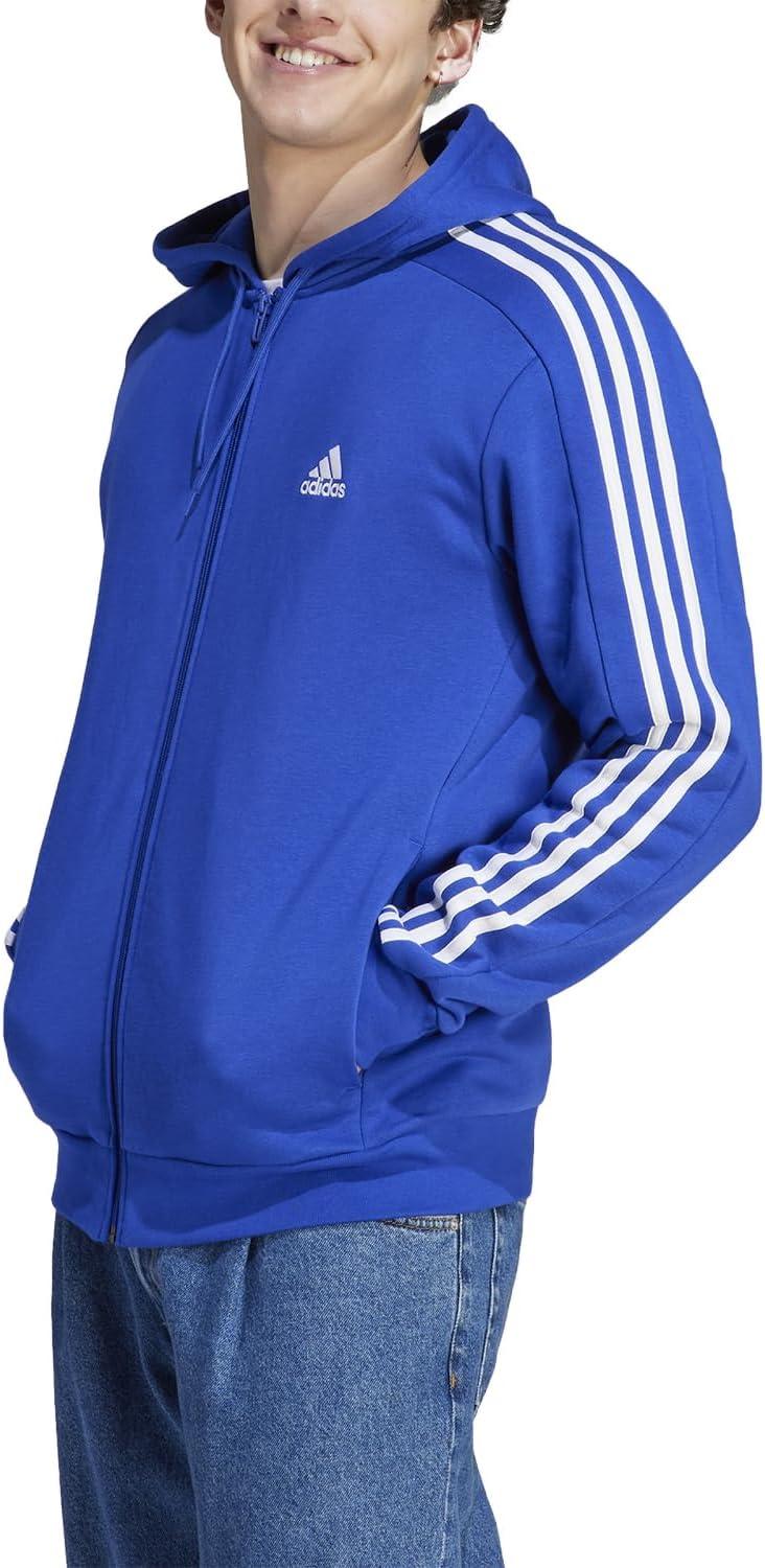 imageadidas Mens Essentials Fleece 3Stripes Hoodie Athletic Outerwear Casual  RedSemi Lucid Blue