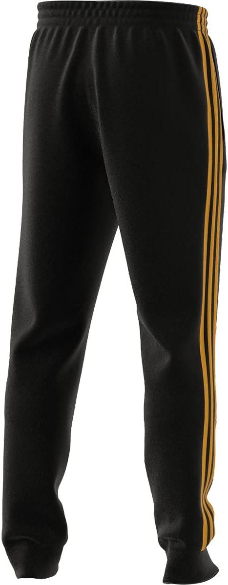 imageadidas Mens Essentials Fleece Tapered Cuff 3Stripes PantsBlackSemi Solar Gold