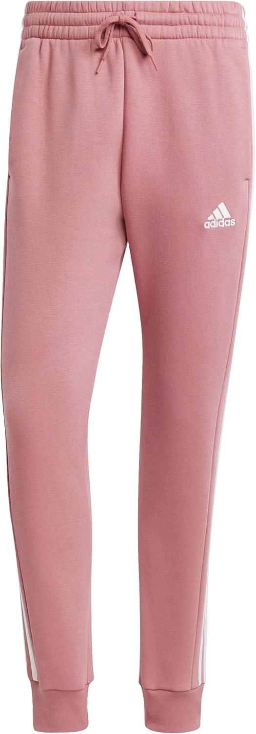 imageadidas Mens Essentials Fleece Tapered Cuff 3Stripes PantsPreloved Crimson