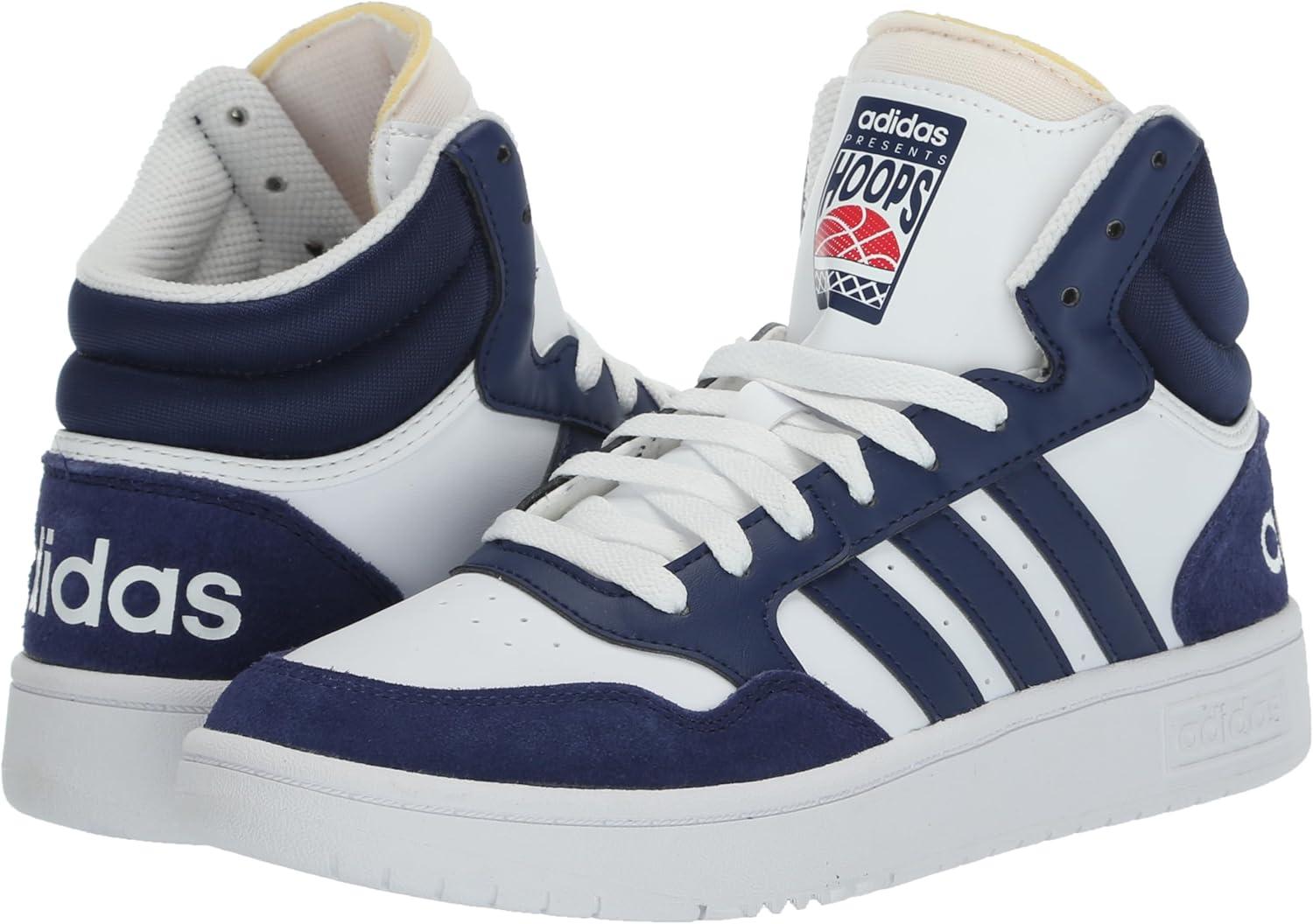 imageadidas Mens Hoops 30 Mid Basketball ShoeWhiteDark BlueDark Blue