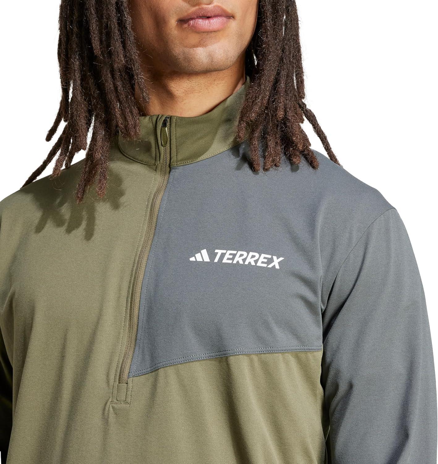 imageadidas Mens Terrex Multi HalfZip Long Sleeve Hiking TShirtOlive Strata
