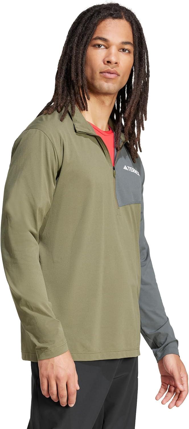 imageadidas Mens Terrex Multi HalfZip Long Sleeve Hiking TShirtOlive Strata