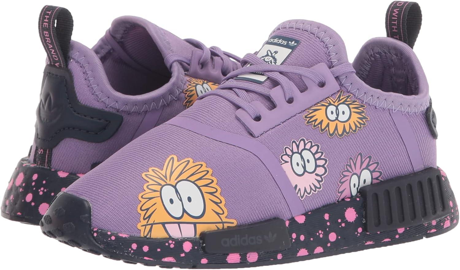 imageadidas UnisexChild NMDr1 C Little Kid SneakerSuper PurpleWhiteShadow Navy Elastic