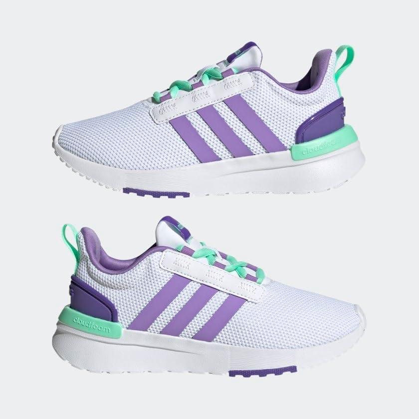 imageadidas UnisexChild Racer TR21 Running ShoeCloud WhiteViolet FusionPulse Mint
