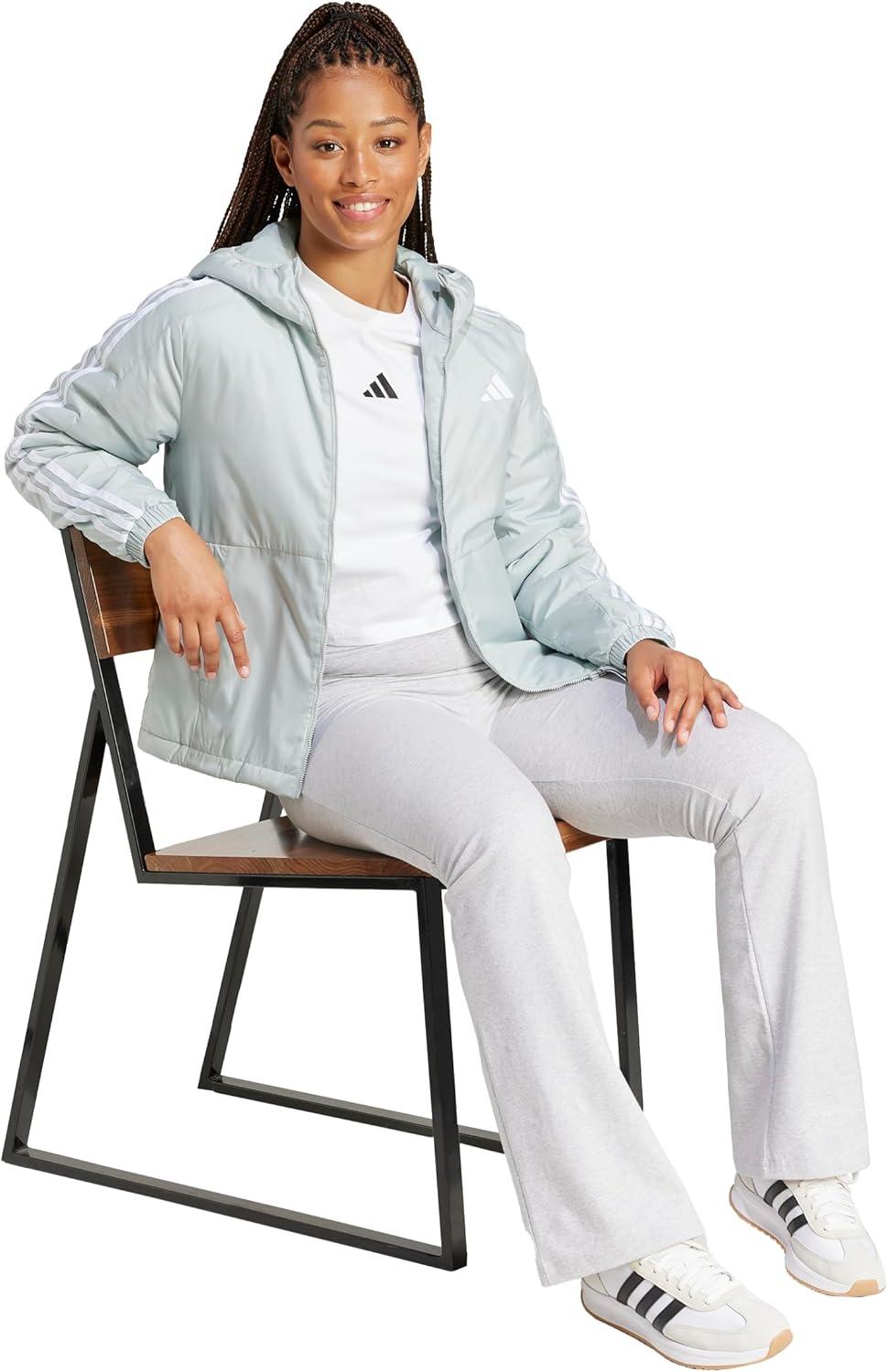 imageadidas Womens Essentials 3Stripes Insulated Hooded JacketWonder Silver