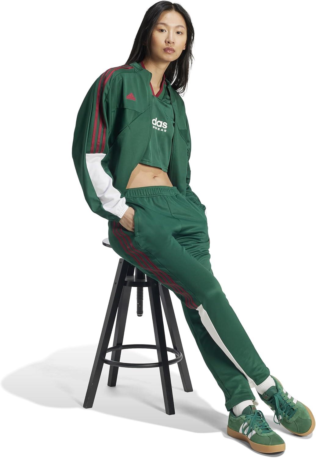 imageadidas Womens Tiro Cut 3Stripes Track PantsDark GreenCloud WhiteCollegiate Burgundy