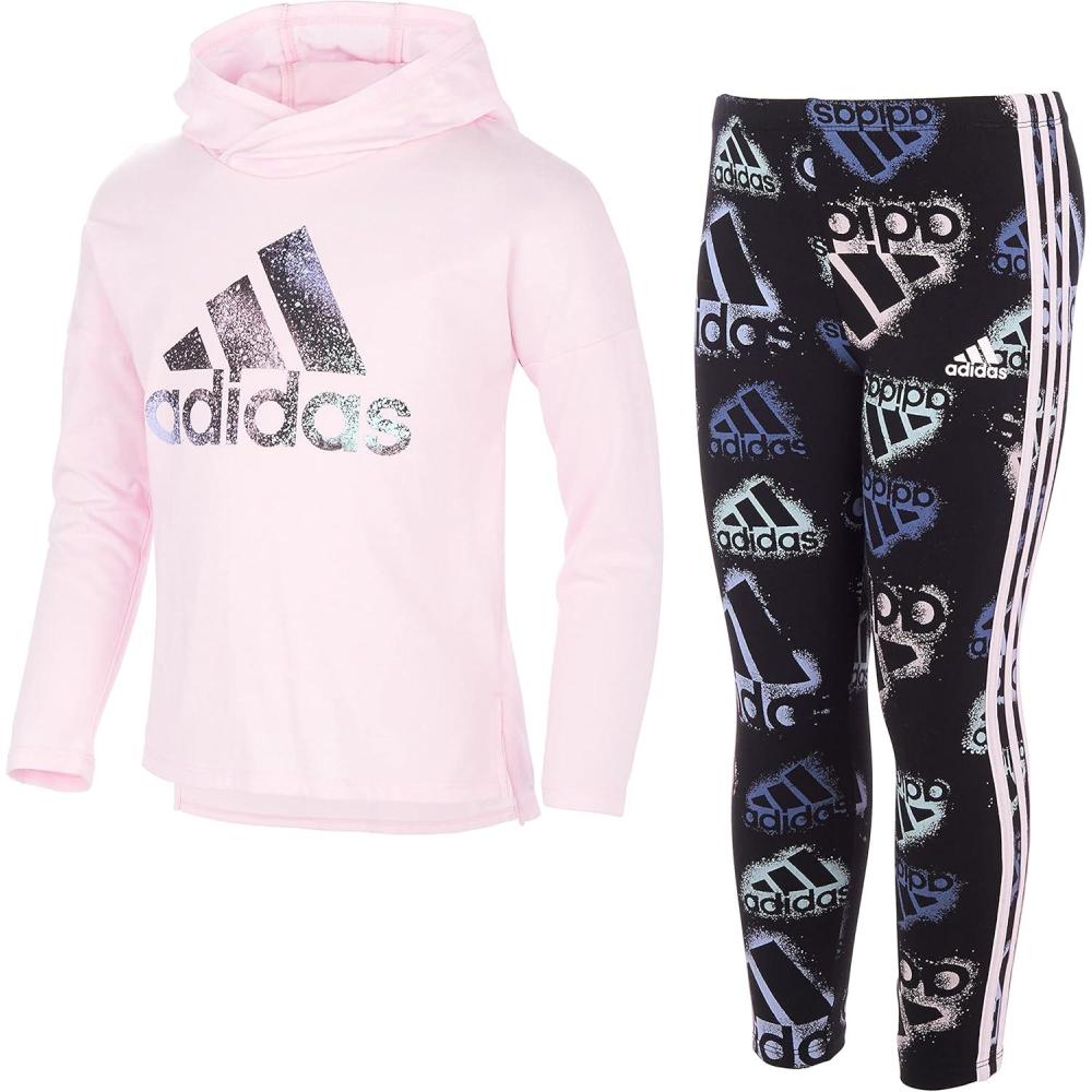 imageadidas Girls Long Sleeve Graphic Hooded Tee and Printed Tights Set