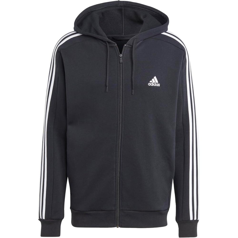 imageadidas Mens Essentials Fleece 3Stripes Hoodie Athletic Outerwear Casual  RedBlack