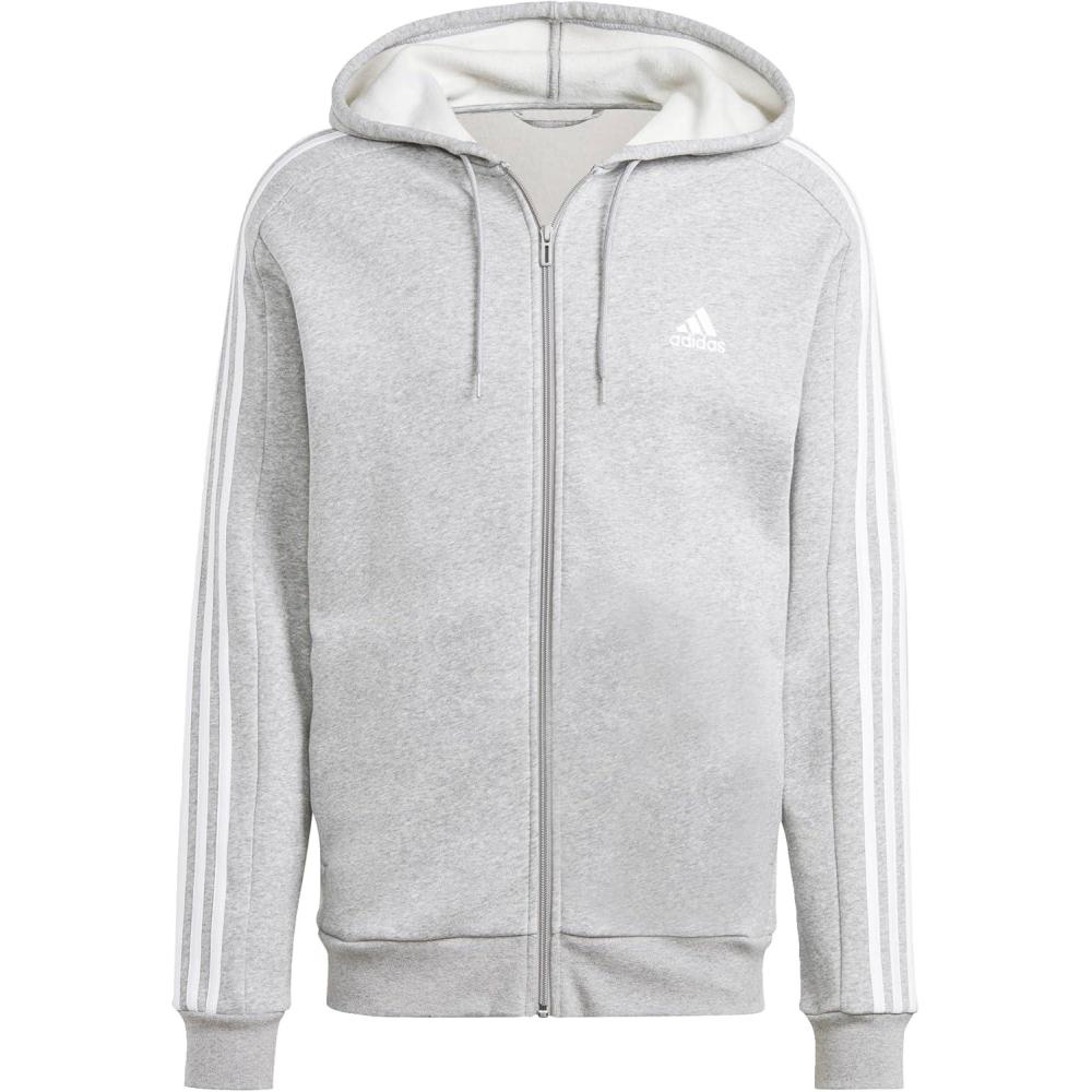 imageadidas Mens Essentials Fleece 3Stripes Hoodie Athletic Outerwear Casual  RedMedium Grey Heather