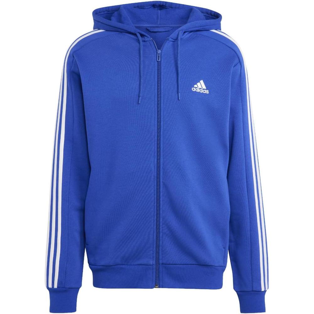 imageadidas Mens Essentials Fleece 3Stripes Hoodie Athletic Outerwear Casual  RedSemi Lucid Blue