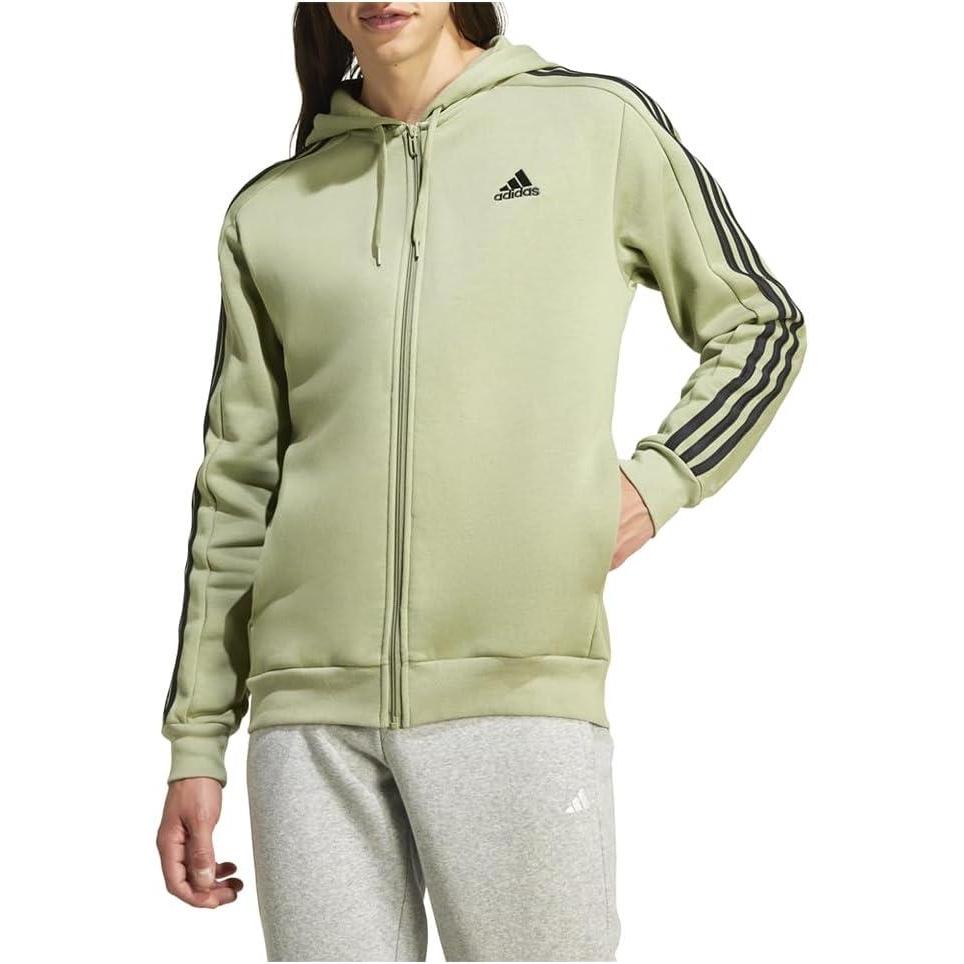 imageadidas Mens Essentials Fleece 3Stripes Hoodie Athletic Outerwear Casual  RedTent GreenBlack