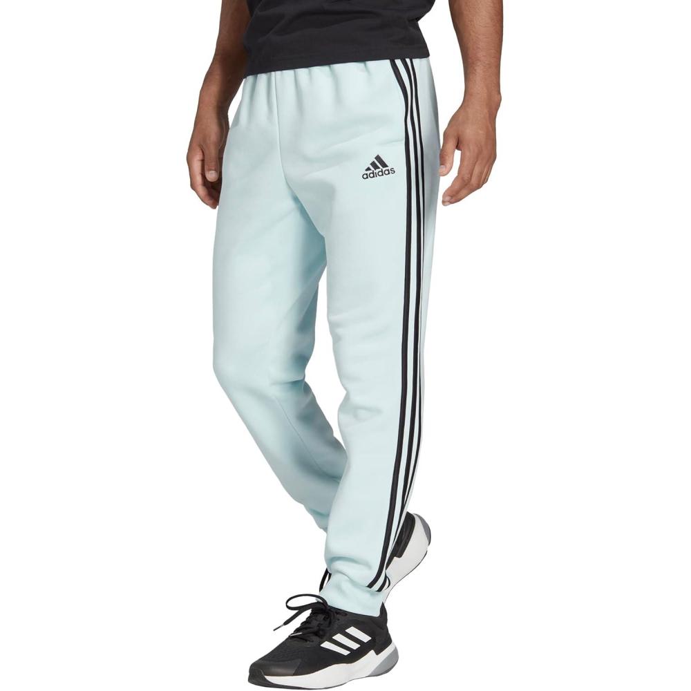 imageadidas Mens Essentials Fleece Tapered Cuff 3Stripes PantsAlmost BlueBlack
