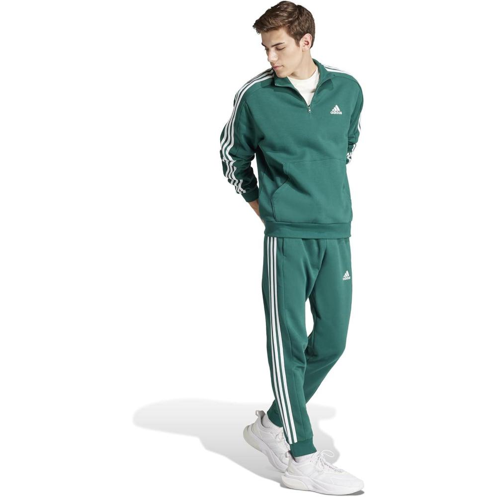 imageadidas Mens Essentials Fleece Tapered Cuff 3Stripes PantsCollegiate Green