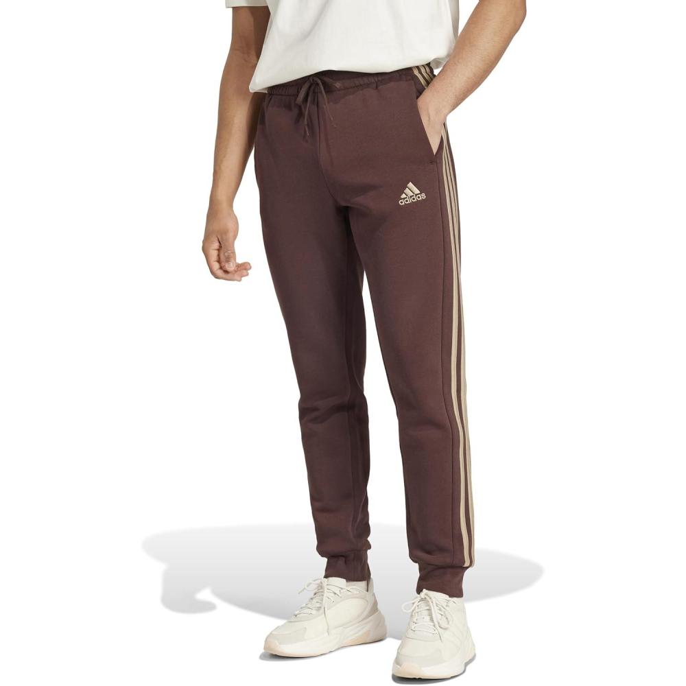imageadidas Mens Essentials Fleece Tapered Cuff 3Stripes PantsShadow Brown