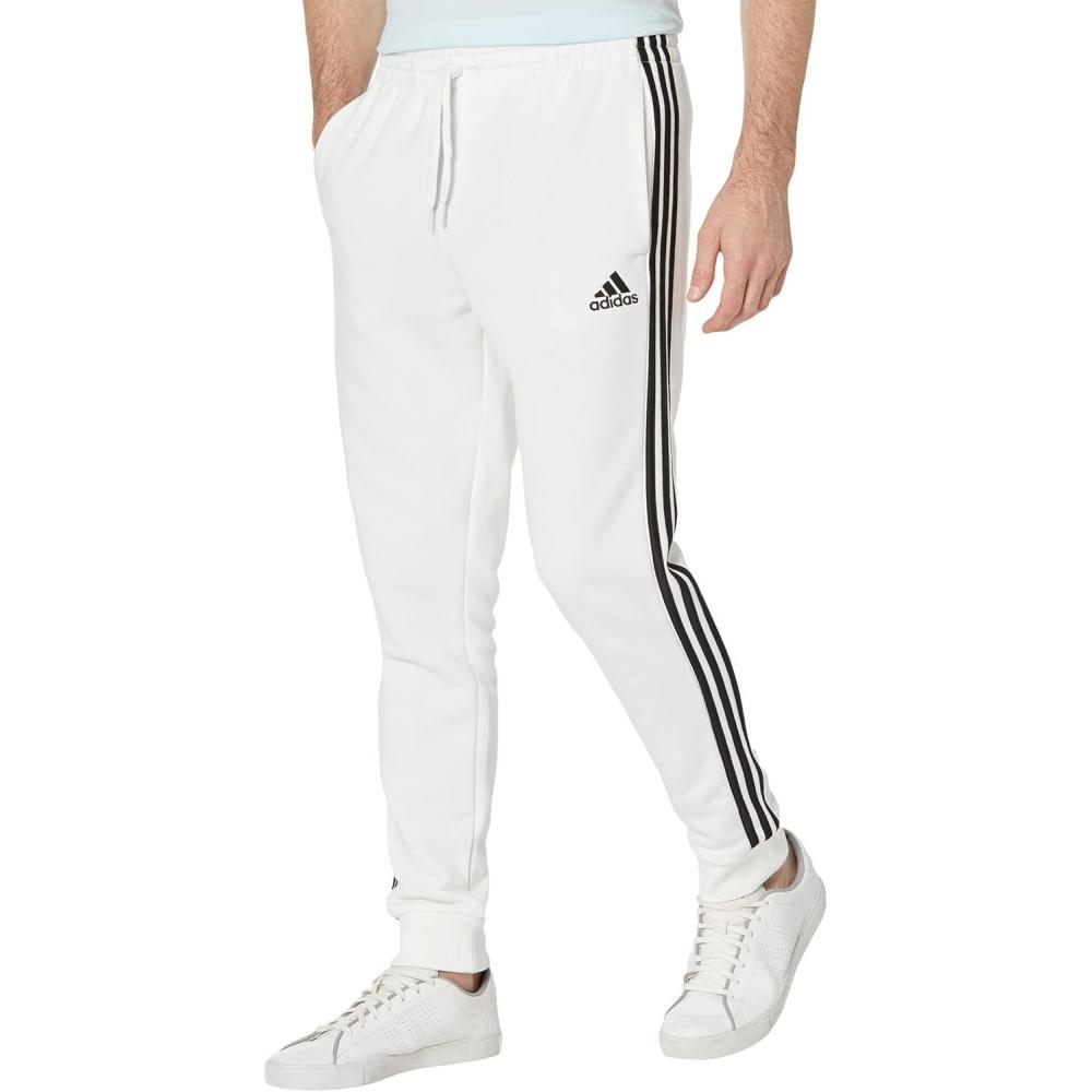 imageadidas Mens Essentials Fleece Tapered Cuff 3Stripes PantsWhiteBlack