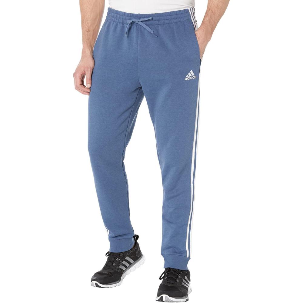imageadidas Mens Essentials Fleece Tapered Cuff 3Stripes PantsWonder SteelWhite