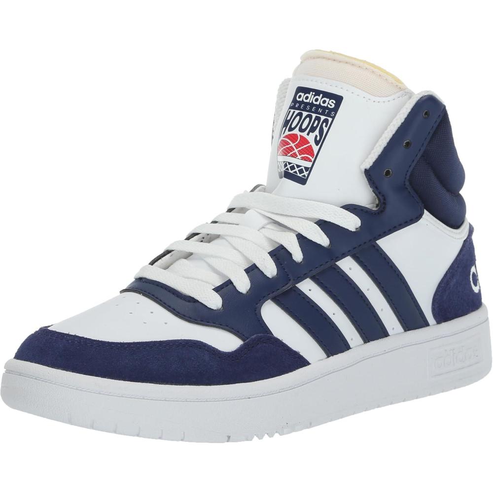 imageadidas Mens Hoops 30 Mid Basketball ShoeWhiteDark BlueDark Blue