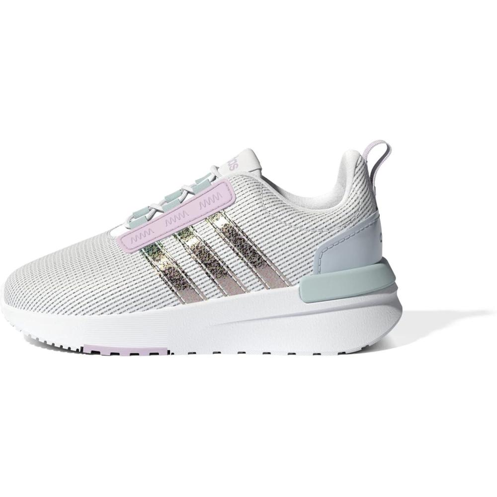 imageadidas UnisexChild Racer TR21 Running ShoeWhiteAlmost PinkBlue Tint