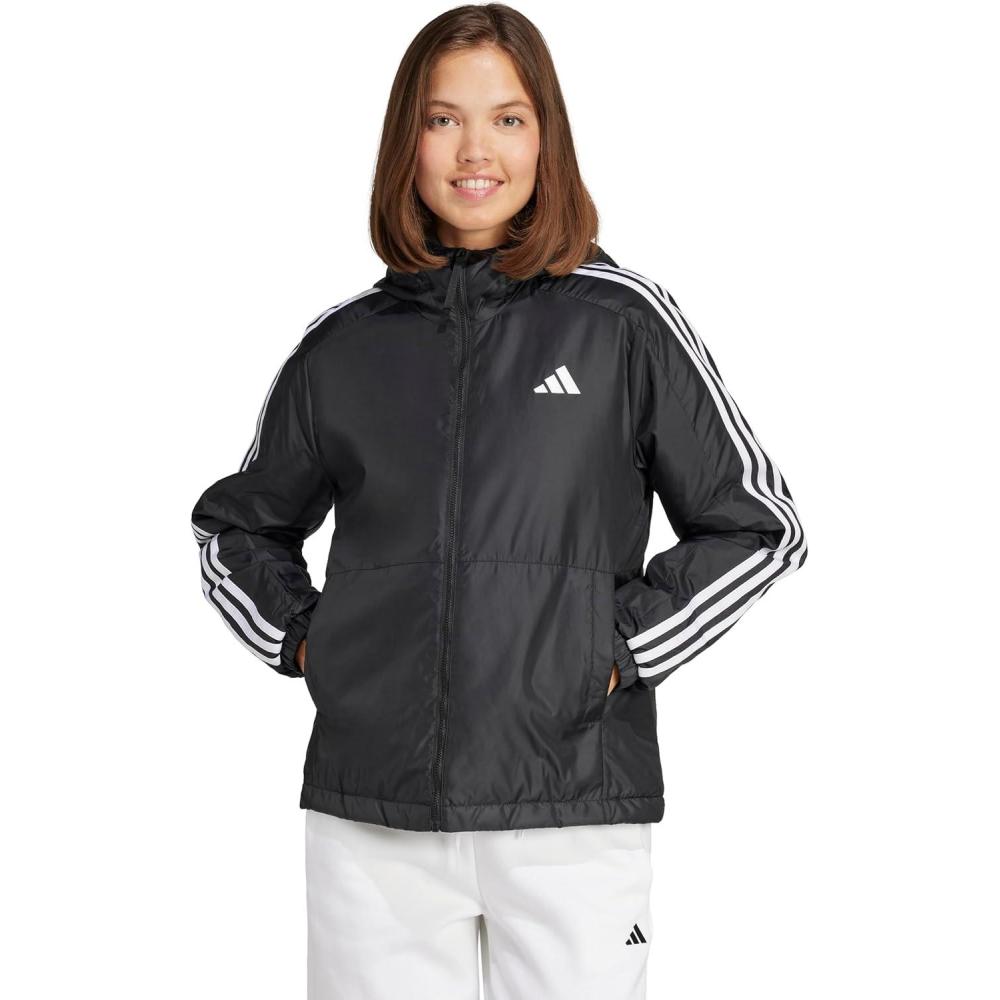 imageadidas Womens Essentials 3Stripes Insulated Hooded JacketBlack