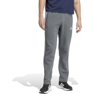 imageadidas Mens Essentials 3Stripes Fleece Open Hem PantsDark Grey Heather