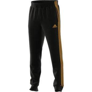 imageadidas Mens Essentials Fleece Tapered Cuff 3Stripes PantsBlackSemi Solar Gold