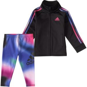 imageadidas girls Zip Front Glow Tricot Jacket and Printed Tights Set