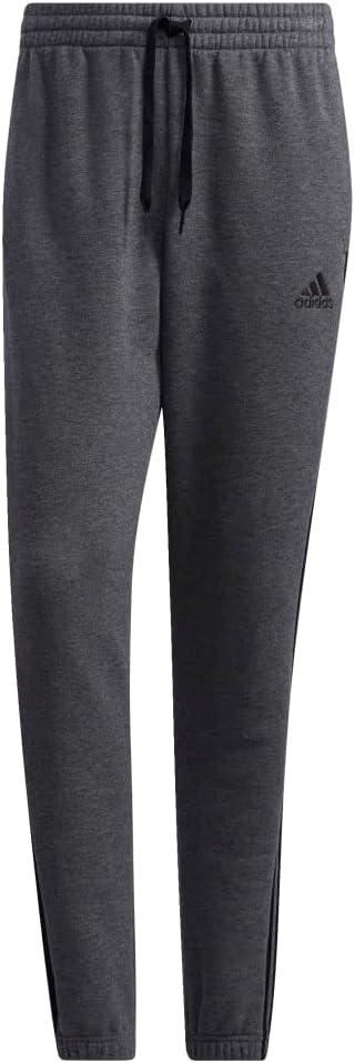 imageadidas Mens Essentials Fleece Tapered Elastic Cuff 3Stripes PantsDark Grey Heather