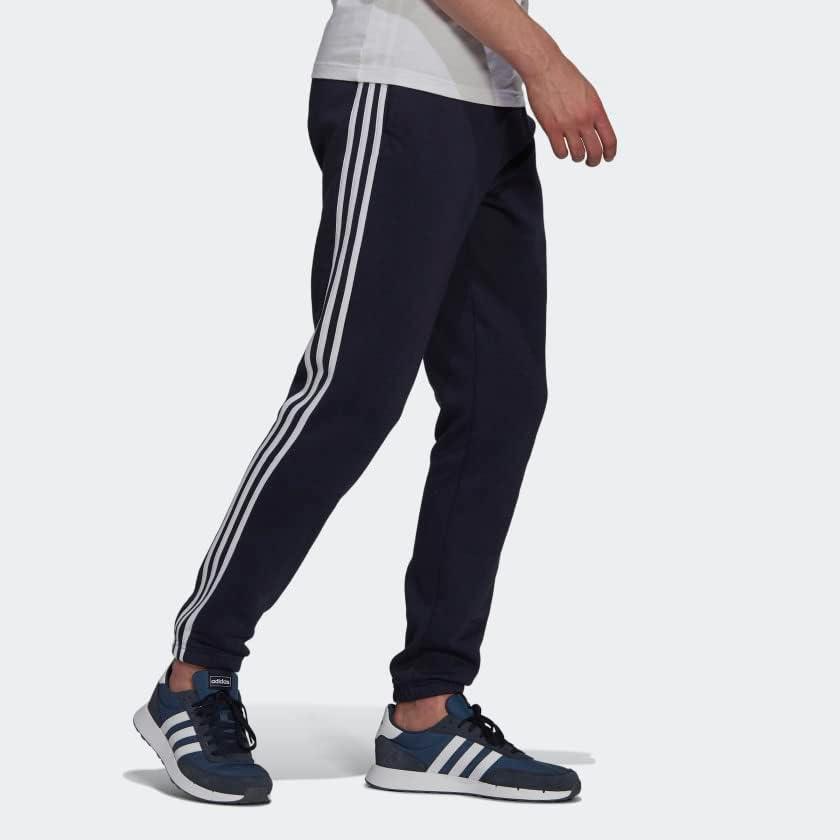 imageadidas Mens Essentials Fleece Tapered Elastic Cuff 3Stripes PantsLegend Ink