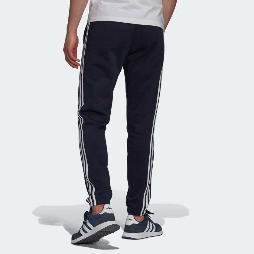 imageadidas Mens Essentials Fleece Tapered Elastic Cuff 3Stripes PantsLegend Ink